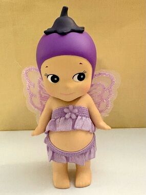 Eggplant from the Sonny Angel Vegetable Series in purple polka dot overalls!